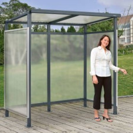 GLOBAL EQUIPMENT Bus Smoking Shelter Flat Roof W/ Three Sided Open Front 6'5"Wx3'8"Dx7'H Gray 49P403